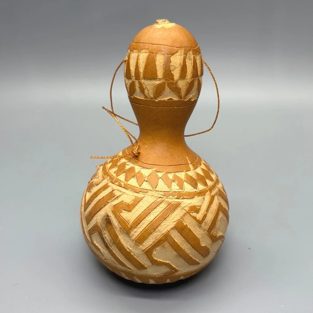 Carved Gourd Ornament‎ African Tribal Folk Art Boho Decor Ethnic Handmade